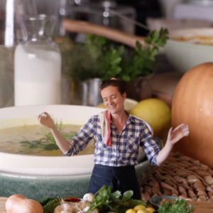 Sophie in front of Creamy Turnip Curry