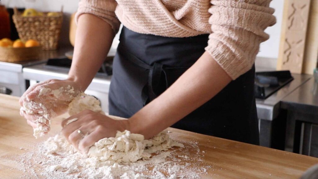 kneeling dough by hand