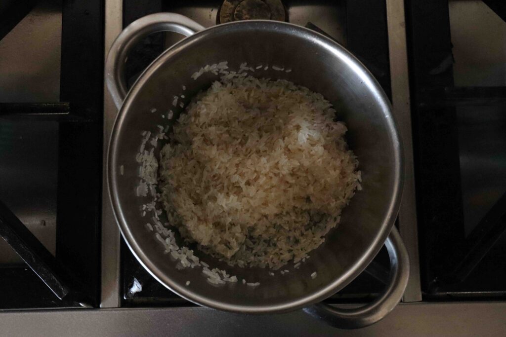 fry rive for 4 minutes or so, poor water in rice, The Farming Chefs