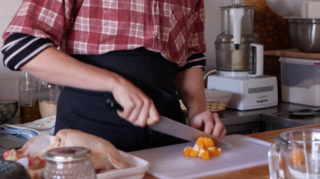 Cut flesh of two oranges