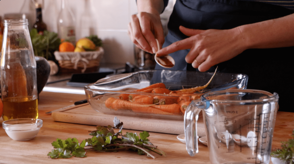 The Farming Chefs, adding smoked pepper to carrots