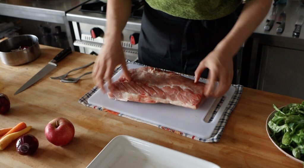 handeling a pork loin, The Farming Chefs