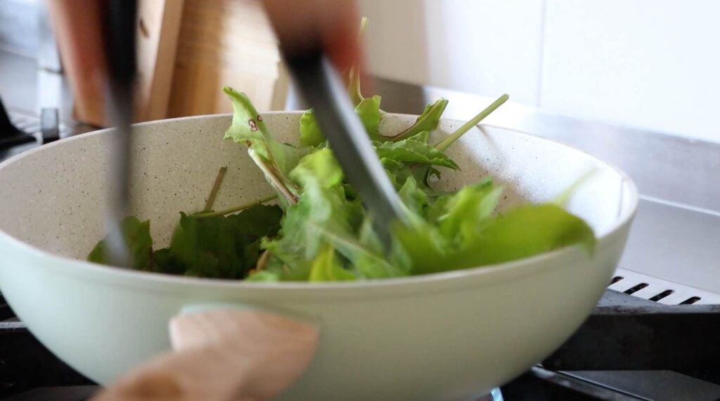 sautéing leaves