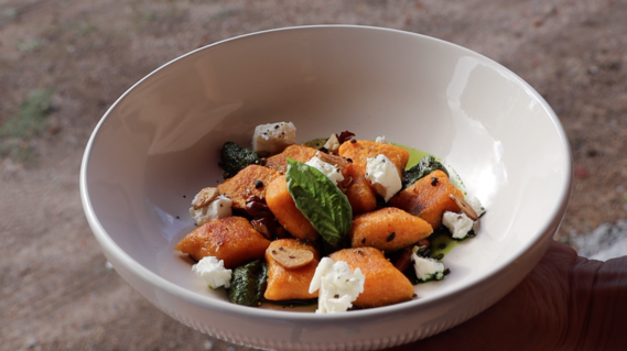 sweet potato gnocchi on basil oil