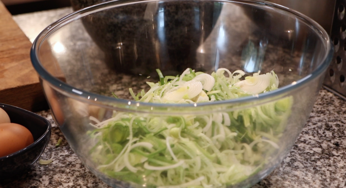 a clear bowl of leeks