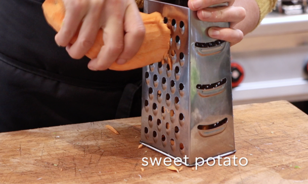 Sophie grating sweet potato