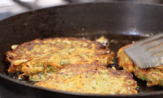 frying the fritters on both sides