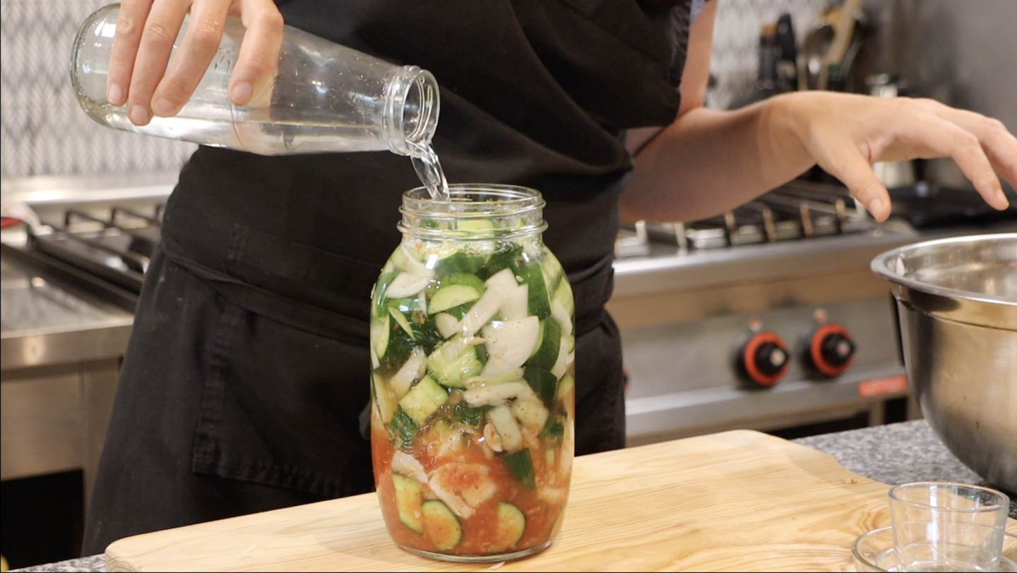Onion & Cucumber Pickle with Lime, Garlic & Fish Sauce in a glas jar