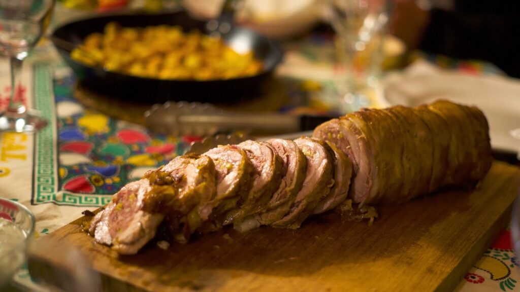 Stuffed Pork Belly Rollade with Chestnut & Apricot Filling (Wrapped in Bacon)