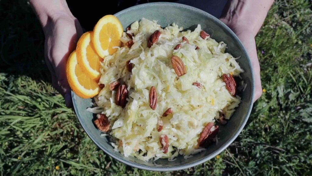 Sweet & Savoury Coleslaw with Dried Apple, Raisins and Citrus Dressing